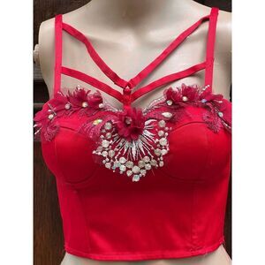 Charlotte Russe Red Corset Top Size S Burning Man Festival Reworked by Brebitz
